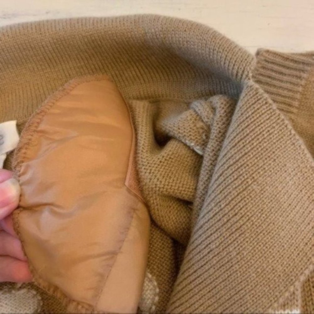 Vintage 80s Polo Sweater Tan & White Polka Dot Wool Blend Neutral Medium/Large - Picture 4 of 6